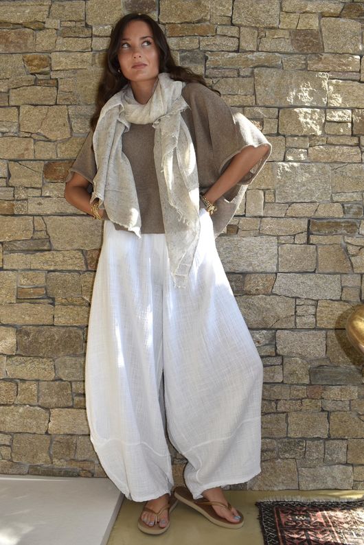 Tasha Cushion Cotton Balloon Barrel Pant White